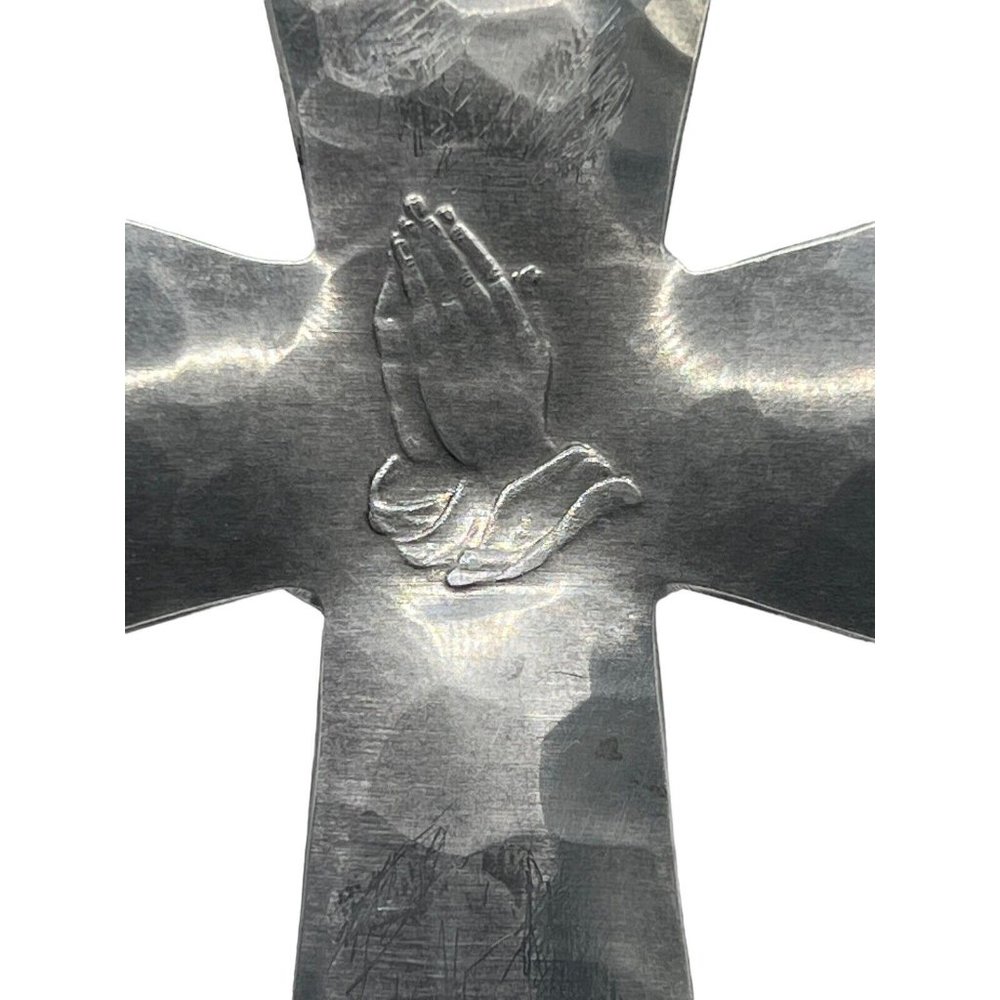 Wendell August  Medal Wall Cross Hanging Or Set In Stand. (8 inch) Dented Silver